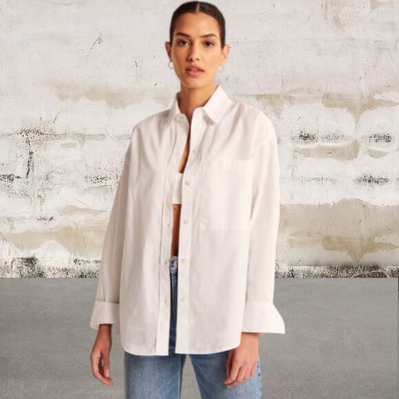 Abercrombie & Fitch Over-Sized Poplin Button Up Shirt White Size XS - Picture 1 of 6